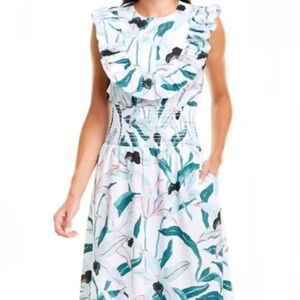 Tory Burch Floral Ruffle Bib Dress - Multicolour Mid Length Tropical size 4